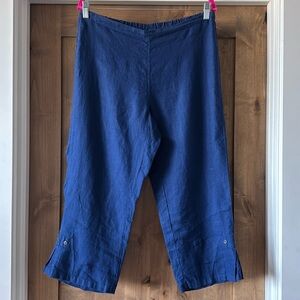 Click by Color Me Cotton 100% Linen Crop Pants Womens L blue pull on Lagenlook